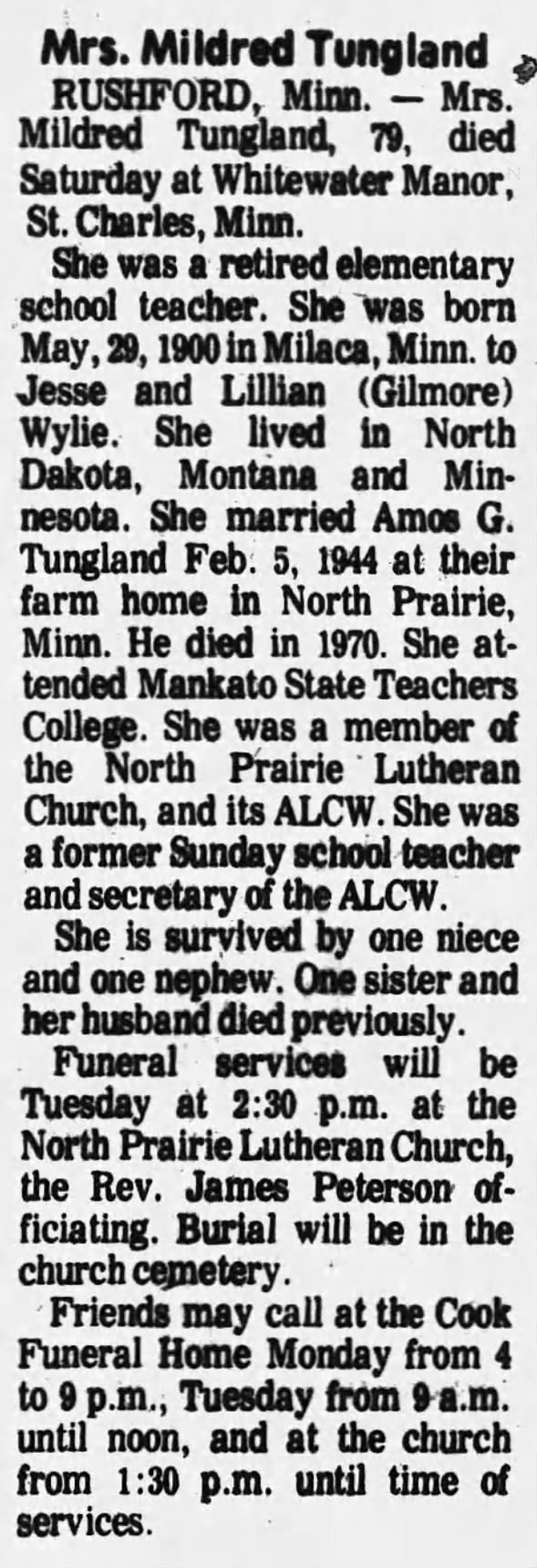 Obituary for Mildred Tung (Aged 79)